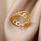 Gold Plated Stainless Steel Crystal Rings -