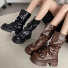 Shoes for Women 2024 Mid-Calf Women's Boots Platform Modern Boots Women Belt Buckle Square Toe Side Zip Square Heel Shoes Female -