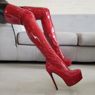 LAIGZEM Women Thigh High Boots Round Toe Stietto Heels Side Zip Over Knee Boots Cosplay Dance Shoes Woman Big Size 41 43 45 52 -