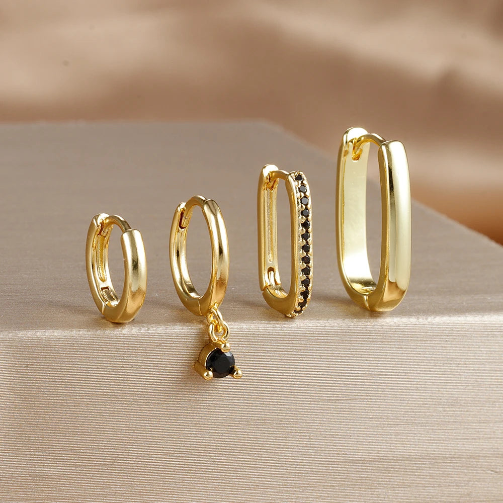 4PCS Gold Plated U-shape Hoop Earrings -