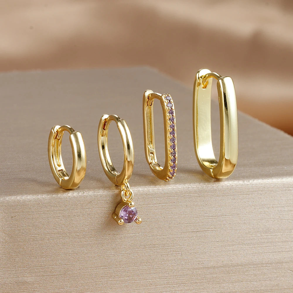 4PCS Gold Plated U-shape Hoop Earrings -