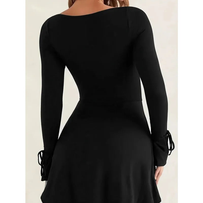 Womens Sexy Mini Dresses Long Sleeves with Lace-up Split -