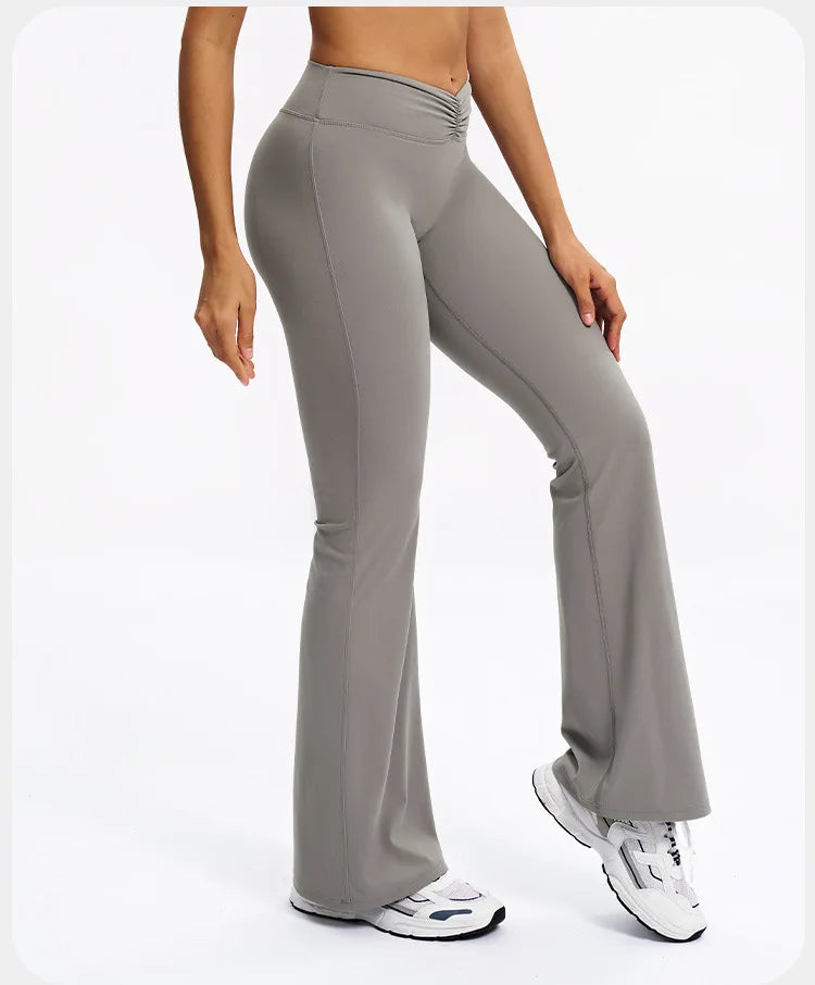 Yoga Pants Bell-bottoms Women Running Pants High Waisted Foldable Fitness Workout Leggings Hip Lifting Gym Push Up Sports Pants -
