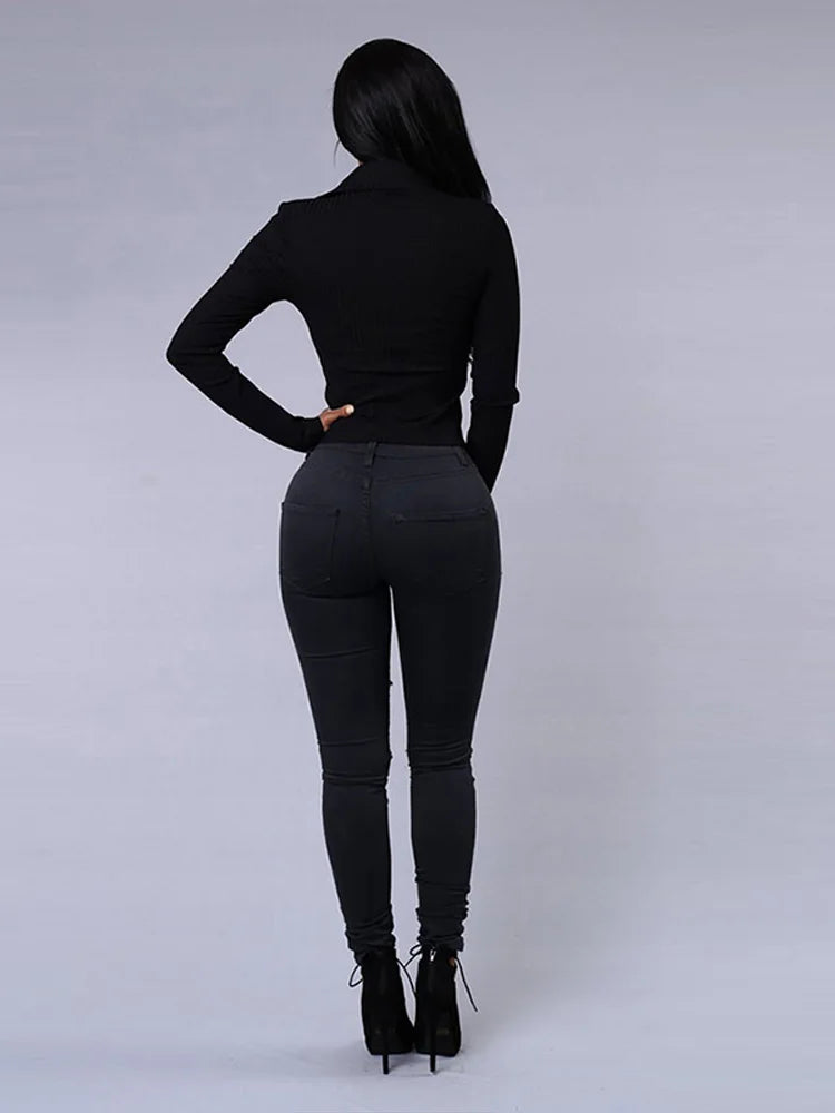 High Waist Ripped Women's Skinny Jeans -