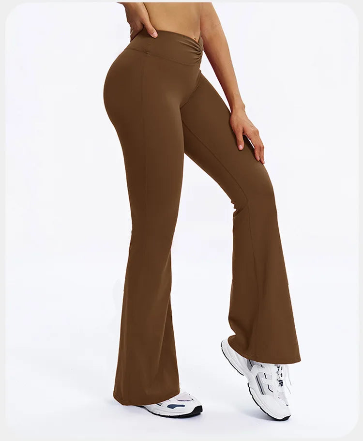 Yoga Pants Bell-bottoms Women Running Pants High Waisted Foldable Fitness Workout Leggings Hip Lifting Gym Push Up Sports Pants -