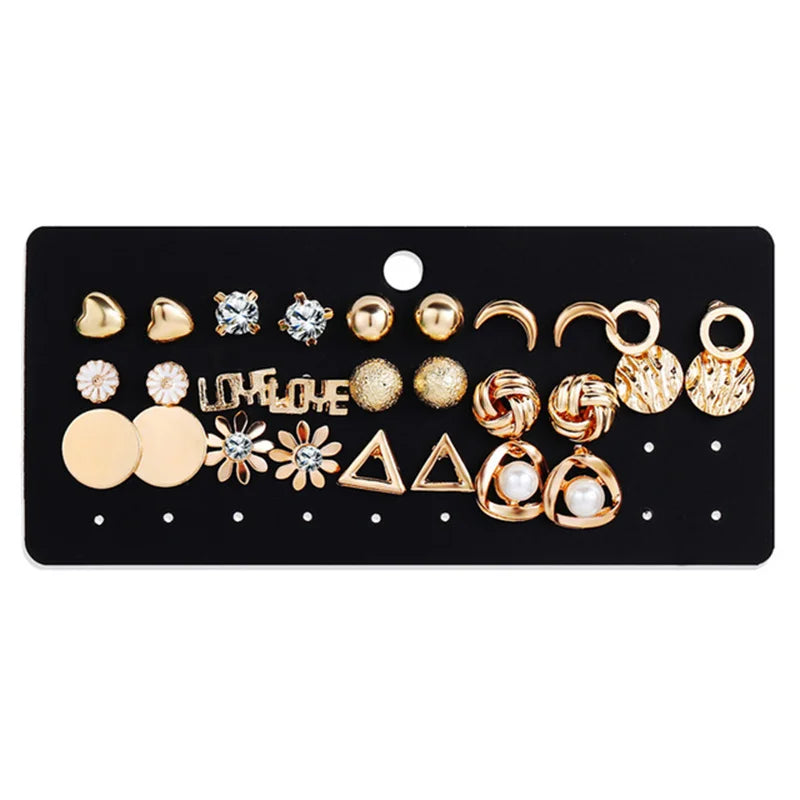 Trendy Vintage Gold Color Earrings Set -