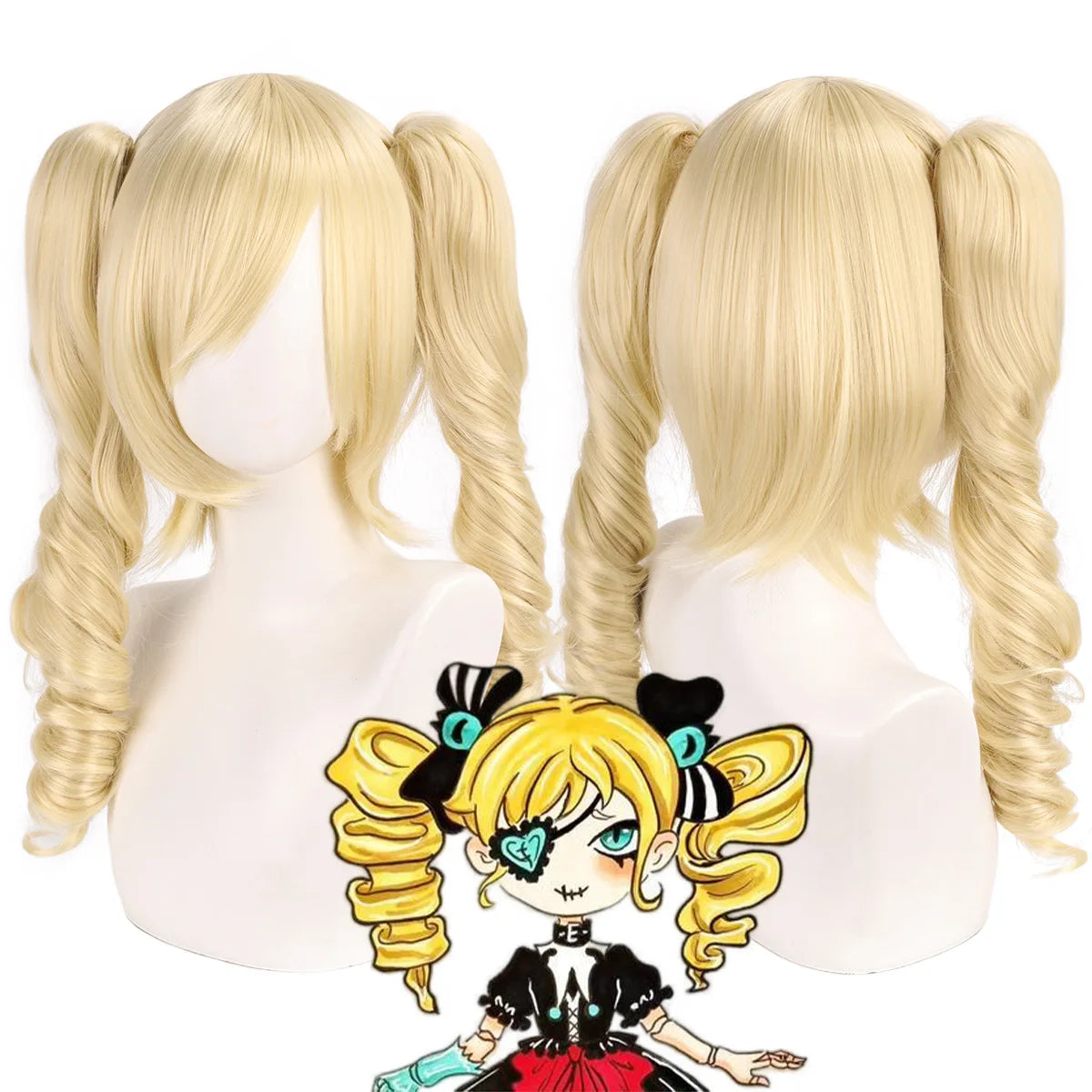Synthetic HD Lace Pre Plucked Glueless Dual Ponytail Wig Bleached Knots Heat Resistant Hair for Mute girl Stella Cosplay Wig -