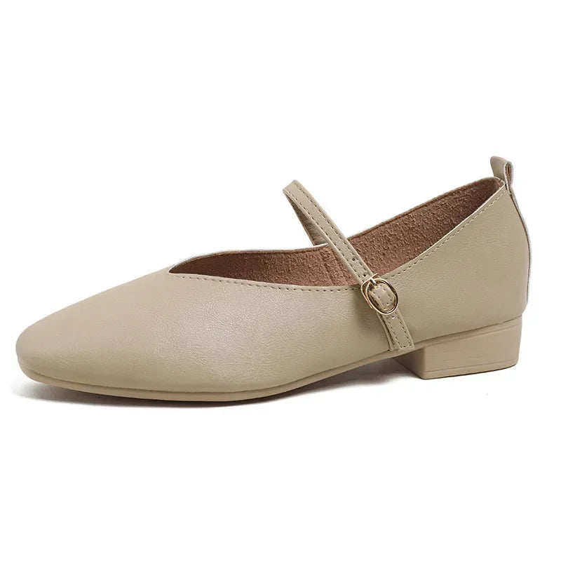 Woman Spring Casual Square Toe Low Soft Soled Shoes Lolita Ballerina Red Flats Female Elegant French Retro Buckle Mary Janes -