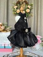 Handmade Pet Dog Clothes Flower Embroider Princess Skirts Fashion Elegant Black Evening Dress For Small Medium Dog Puppy Outfits -