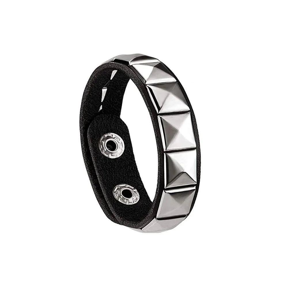 Black Round Square Gothic Spike Bracelet -