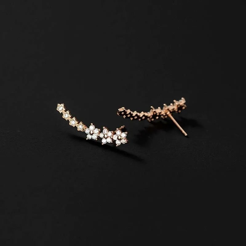 Silver Zircon Flower Star Stud Earrings for Women -