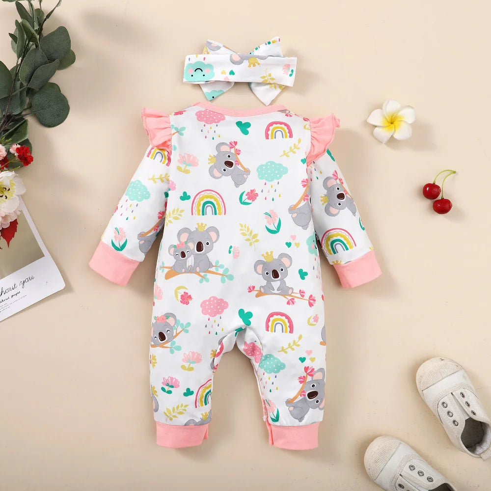 Keep your newborn baby girl cozy and cute with this 2-piece romper outfit set featuring long sleeves—perfect for everyday comfort! -