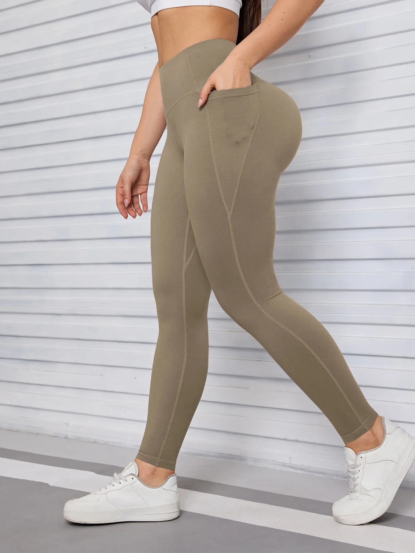 Yoga Pants with Pockets Tummy Control Butt Lifting Fitness Tights Women Solid Color Workout Leggings Sportswear -