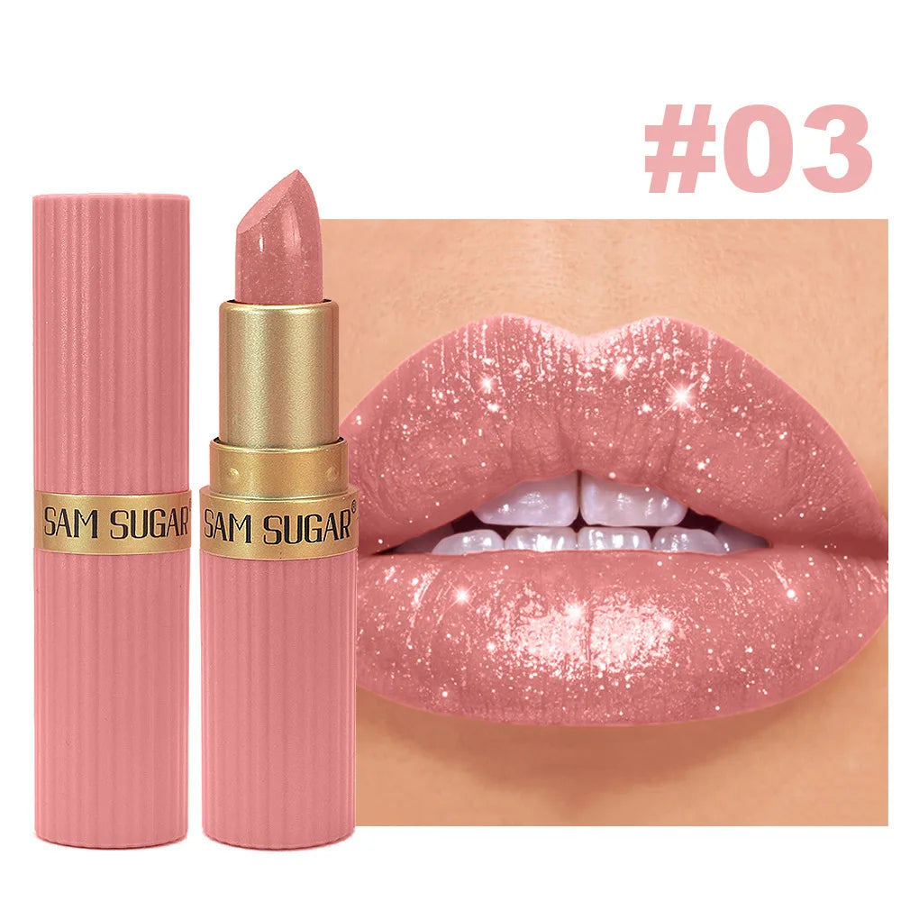 Pearlescent Pink Glitter Velvet Lipstick Metallic Waterproof Long Lasting Matte Shimmer Diamond Lipstick Women Makeup Cosmetic -