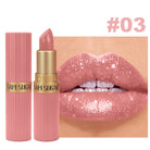 Pearlescent Pink Glitter Velvet Lipstick Metallic Waterproof Long Lasting Matte Shimmer Diamond Lipstick Women Makeup Cosmetic -