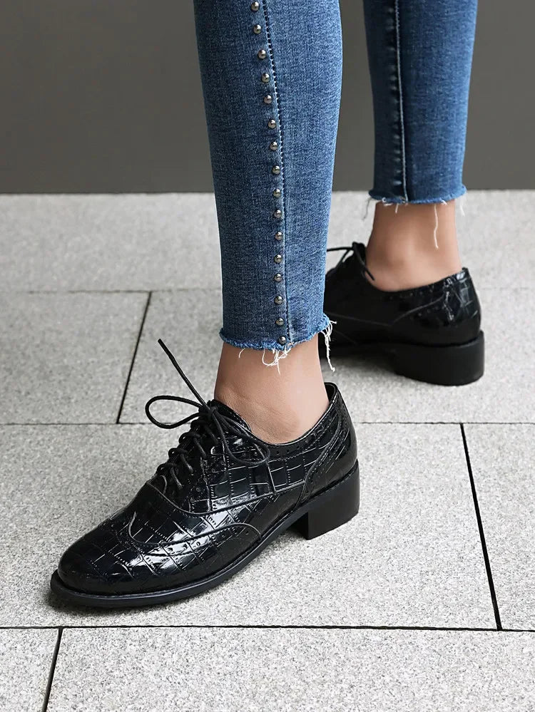 2025 Women Shoes Spring New Fashion Round Toe Lace Up Retro Single Shoe for Office Party Walk Thick Low Heeled big Size 48 775-1 -