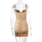 European and American summer backless sexy V-neck camisole dress women's pleated hip hugging dress -