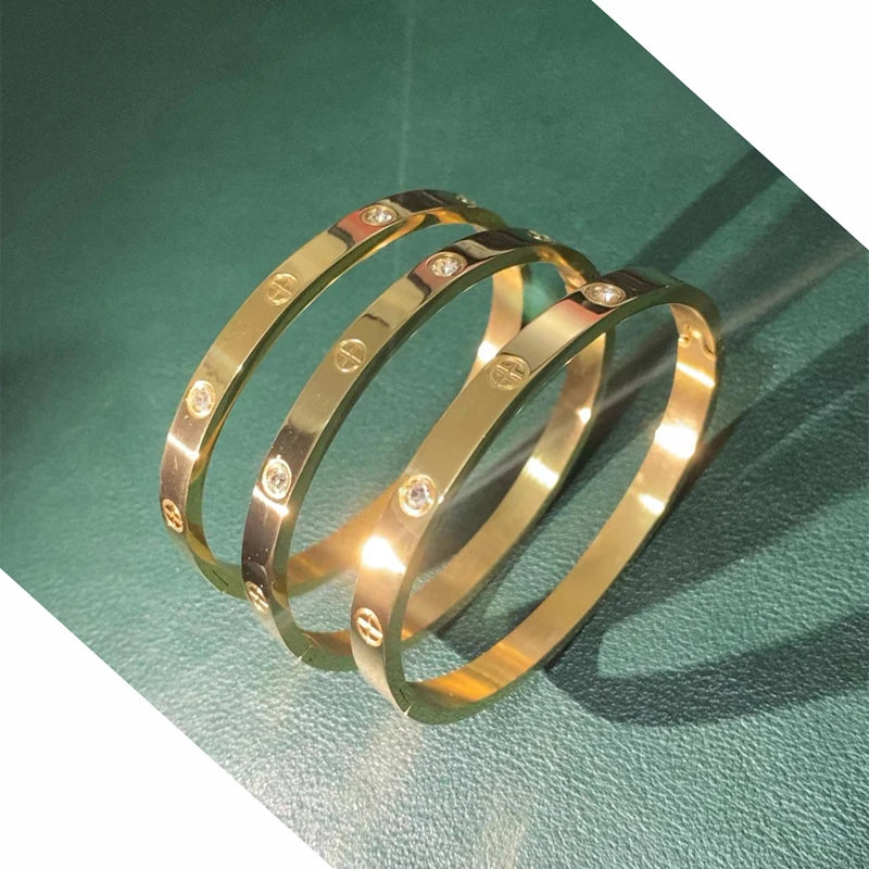 Gold Color Zircon And Cross Nut Nail Bracelet Gold & Bangle For Woman -