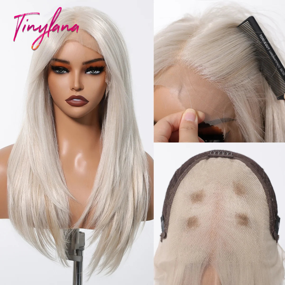 Glow with confidence wearing this ombre blonde platinum 13x6 lace frontal wig—long, straight, heat-resistant, and designed for a natural hairline, perfect for daily wear! -