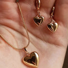 Glossy Gold Plated Metal Love Heart Dangle Earrings Set -