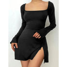 Womens Sexy Mini Dresses Long Sleeves with Lace-up Split -