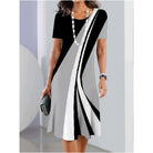 New Women's Dresses Striped Printed Elegant Casual O Neck Short Sleeve Summer Dresses Fashion Ladies Plus Size Clothing Vestidos -
