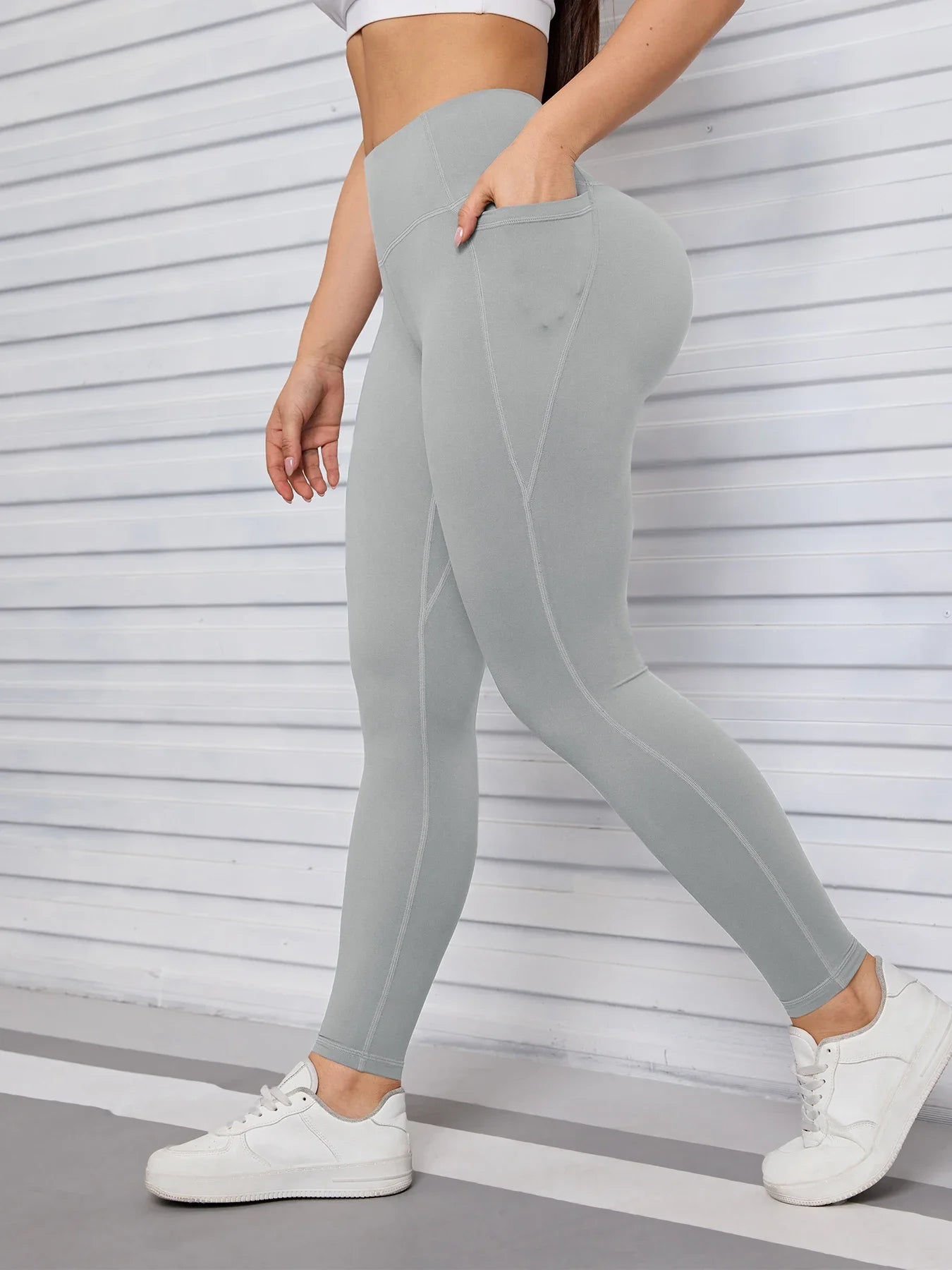 Yoga Pants with Pockets Tummy Control Butt Lifting Fitness Tights Women Solid Color Workout Leggings Sportswear -