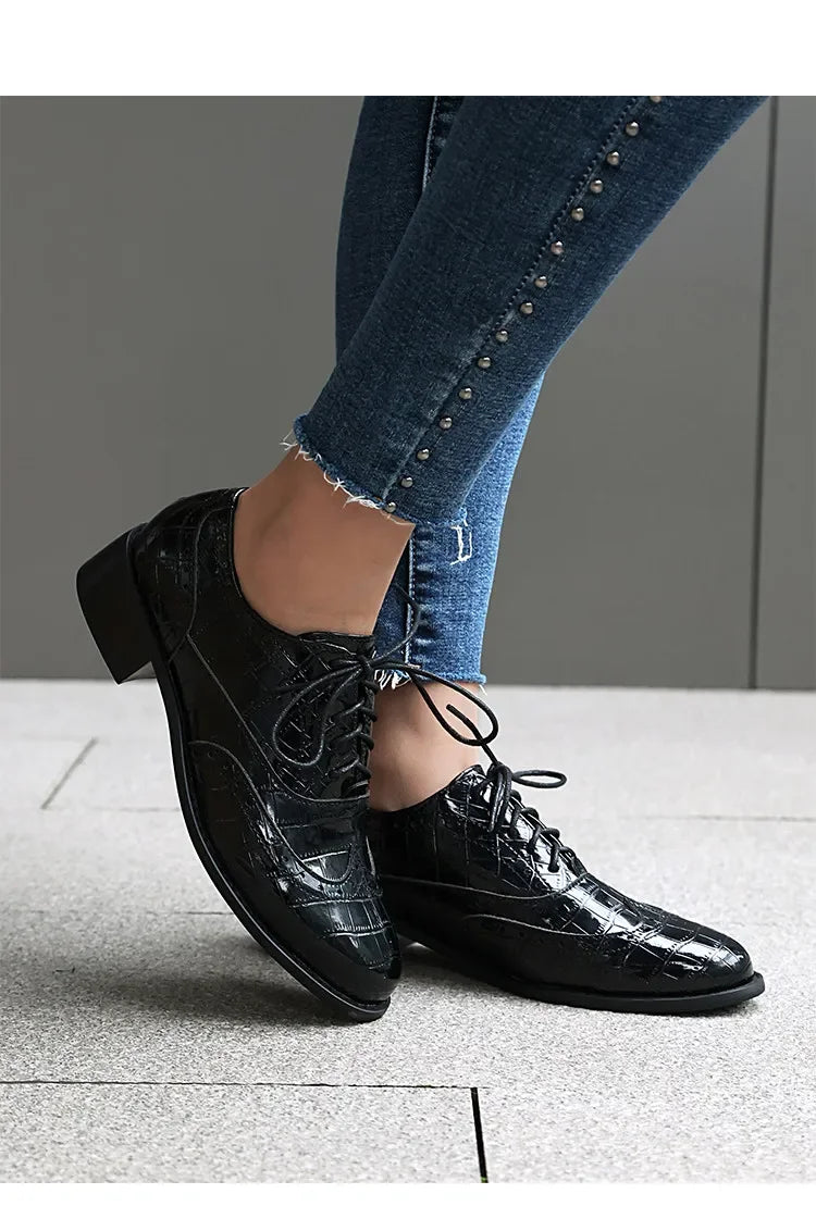 2025 Women Shoes Spring New Fashion Round Toe Lace Up Retro Single Shoe for Office Party Walk Thick Low Heeled big Size 48 775-1 -