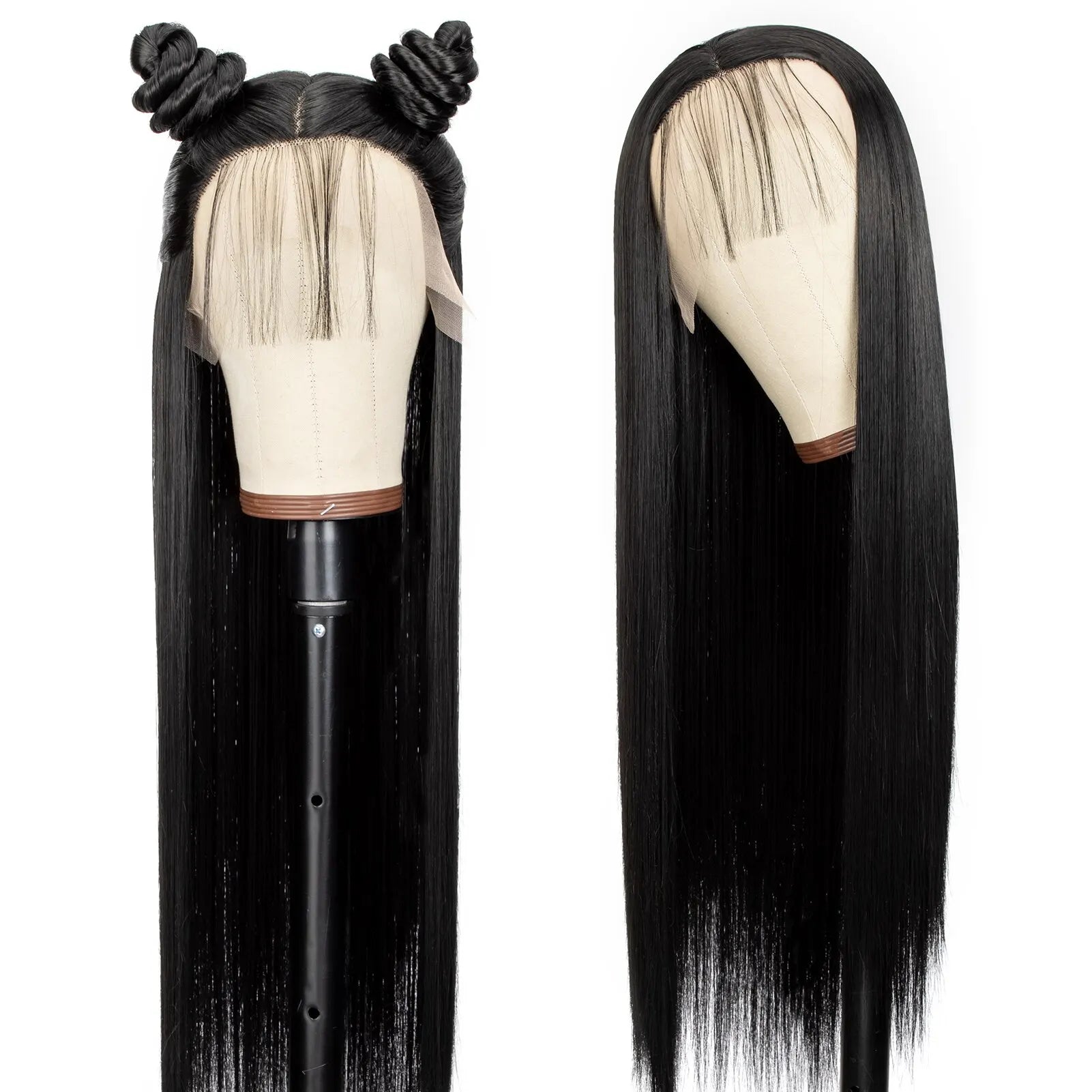Enhance your style with this 24-inch straight lace front wig. Featuring a sleek black color, this wig is suitable for daily wear, providing a stylish and effortless look. -