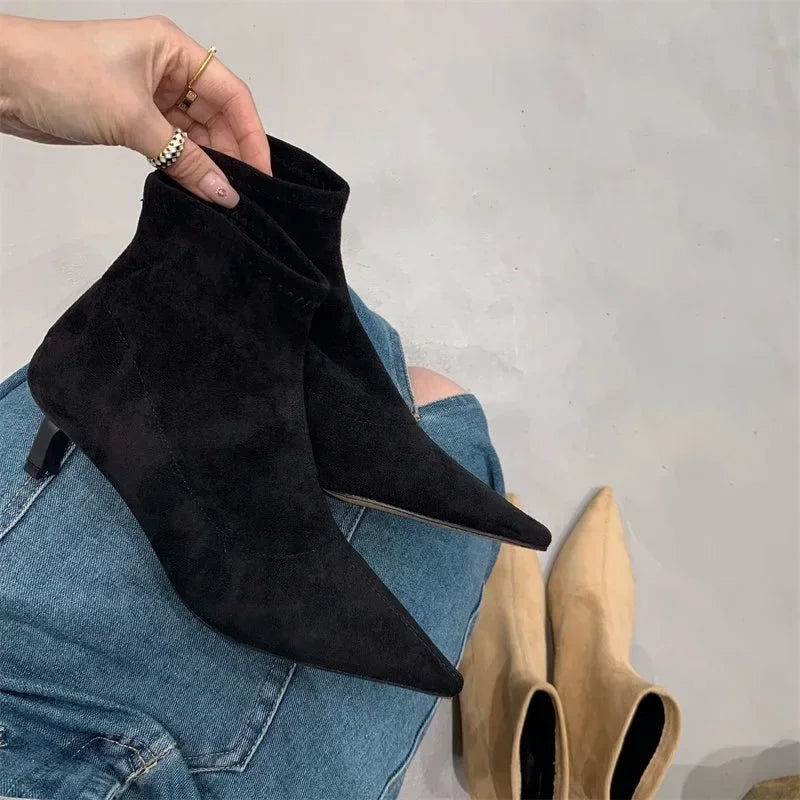 Shoes for Women 2025 High Quality Elegant Ankle Women's Boots Fashion Back Zipper Solid Office and Career Sexy Pointed Toe Boots -