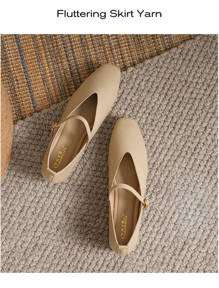 Woman Spring Casual Square Toe Low Soft Soled Shoes Lolita Ballerina Red Flats Female Elegant French Retro Buckle Mary Janes -