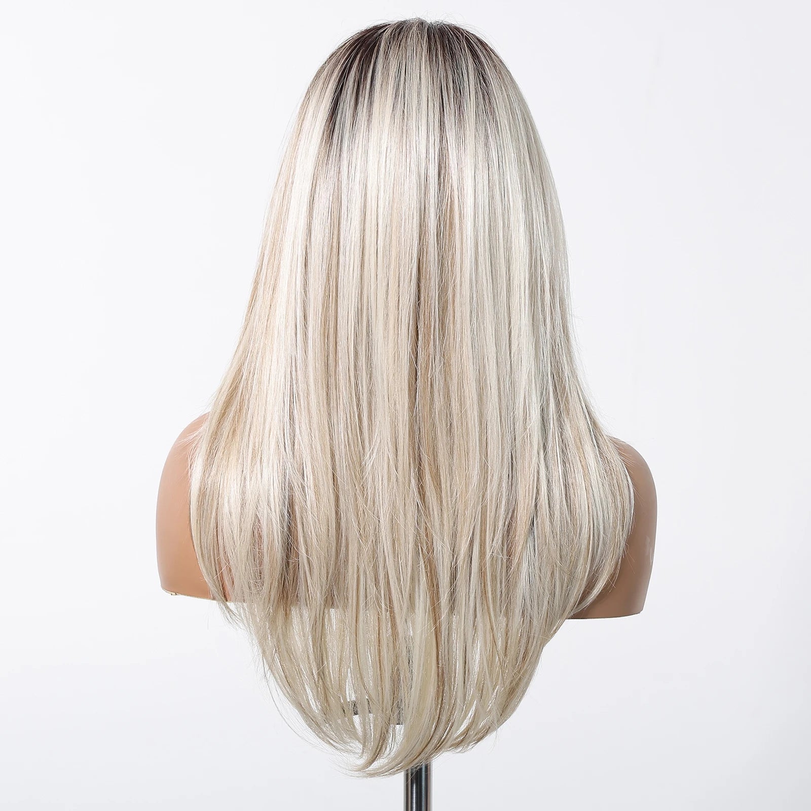 Glow with confidence wearing this ombre blonde platinum 13x6 lace frontal wig—long, straight, heat-resistant, and designed for a natural hairline, perfect for daily wear! -
