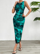 Women's Round Neck Style Slimming Sleeveless Dress With Split Bottom -