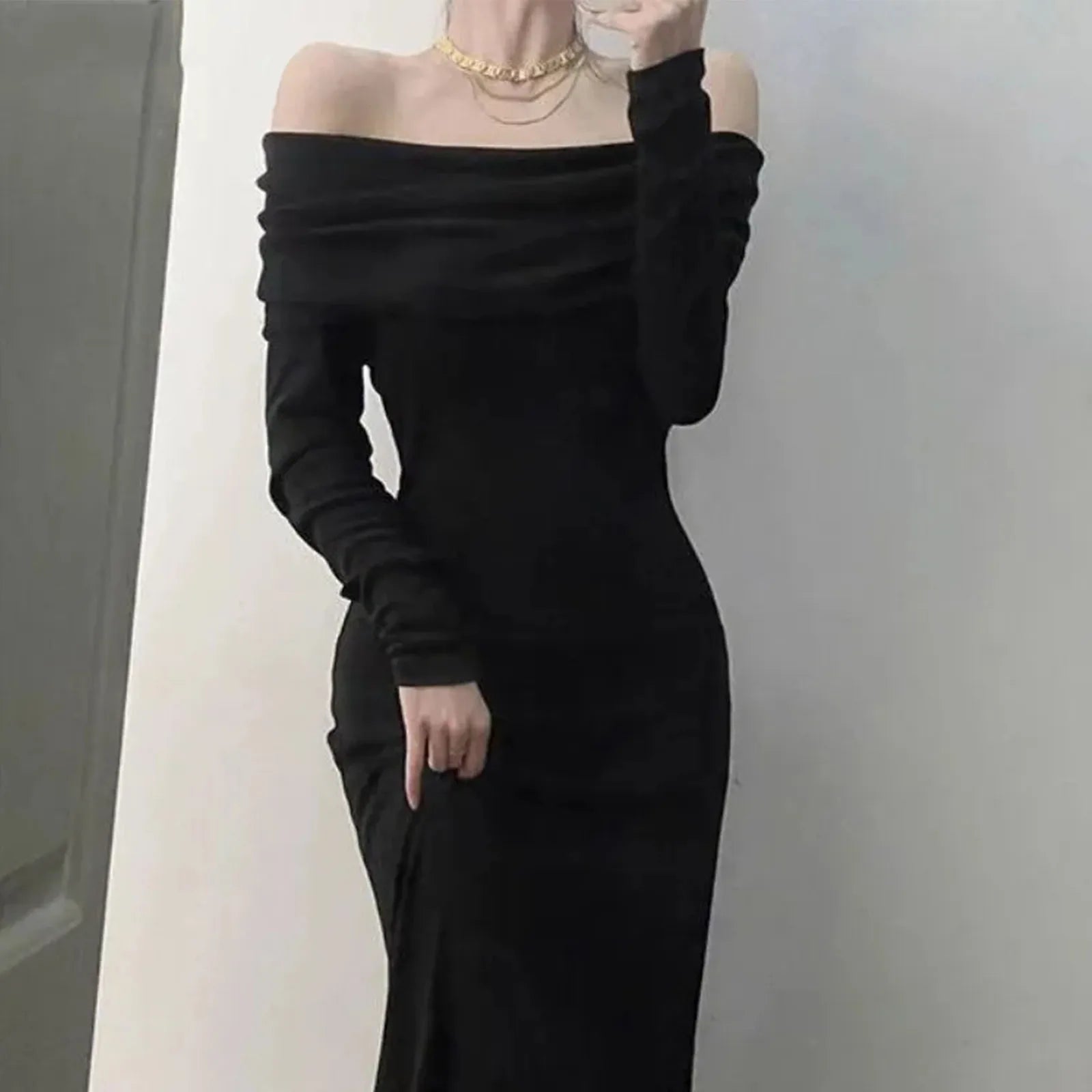 One Shoulder Long Sleeve Dress -