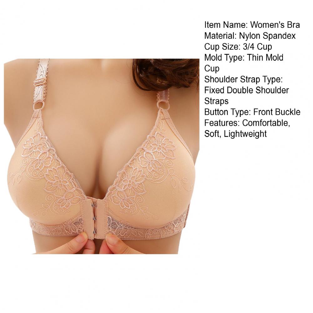 Adjustable Shoulder Strap Bra Supportive Lace Jacquard Trim Bras for Comfortable Lightweight Middle-aged Elderly Women -