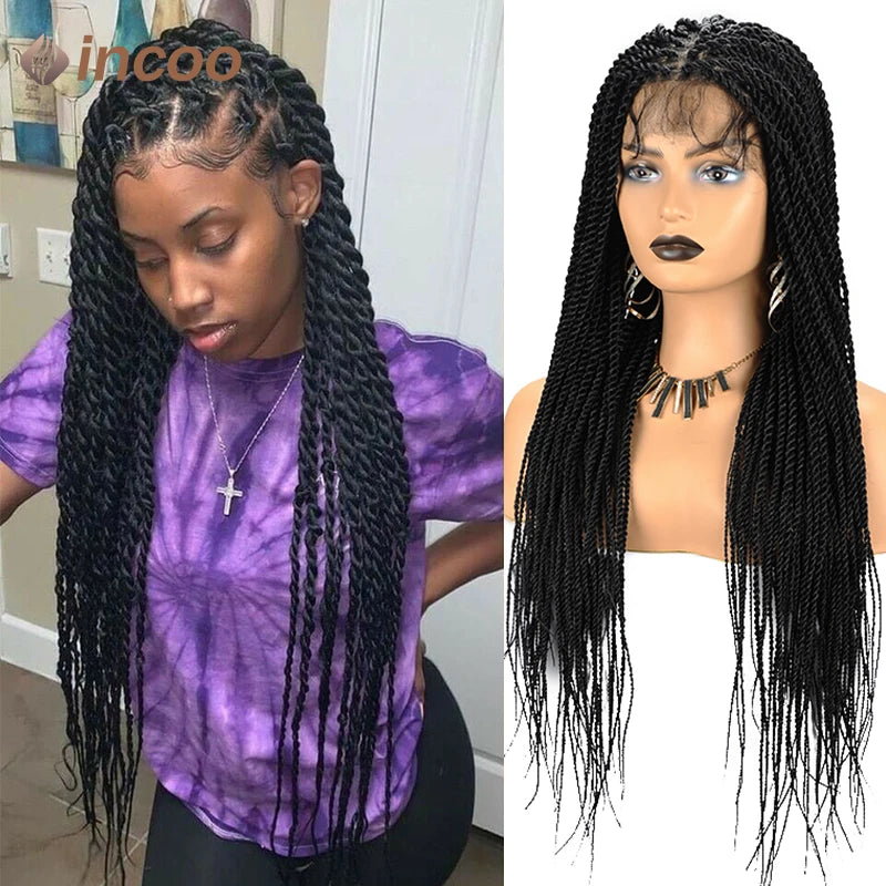 Full Lace Frontal Wigs Twist Braids Box Braids Lace Faux Locs Wig Goddess Braids -