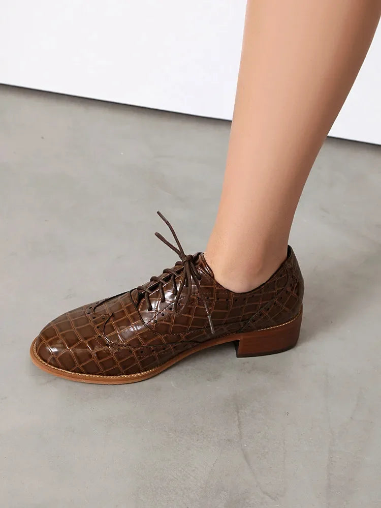 2025 Women Shoes Spring New Fashion Round Toe Lace Up Retro Single Shoe for Office Party Walk Thick Low Heeled big Size 48 775-1 -