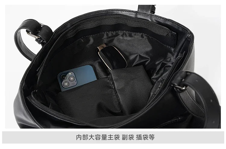 Soft Leather Tote Bag for Men Japanese Korea Style Business Casual Street Handbag Male Large Capacity Zipper Laptop Underam Bags -