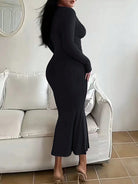 Women's Solid Long Sleeve Dress -