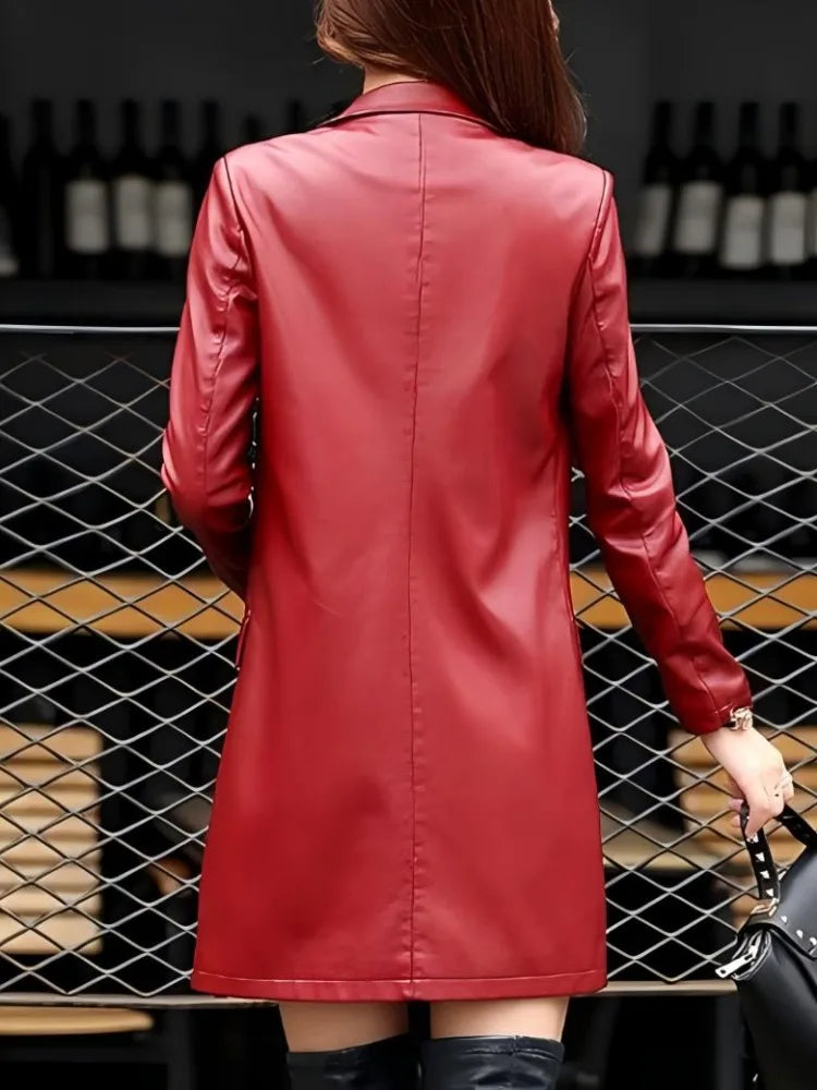 Women's Leather Suit Collar Jacket -
