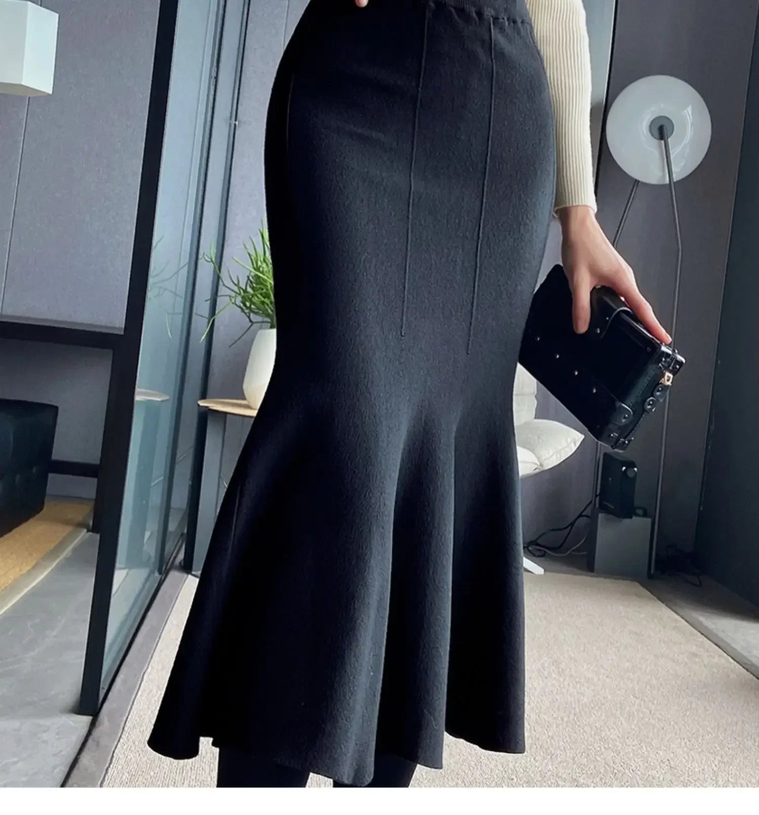 Women's Skirts Knitted Long Skirts for Women Fashion 2025 Autumn Winter Solid Color Green Vintage Slim A-LINE Skirts for Woman -