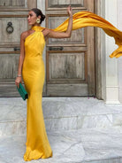 Elegant Ribbon Halter Dress -