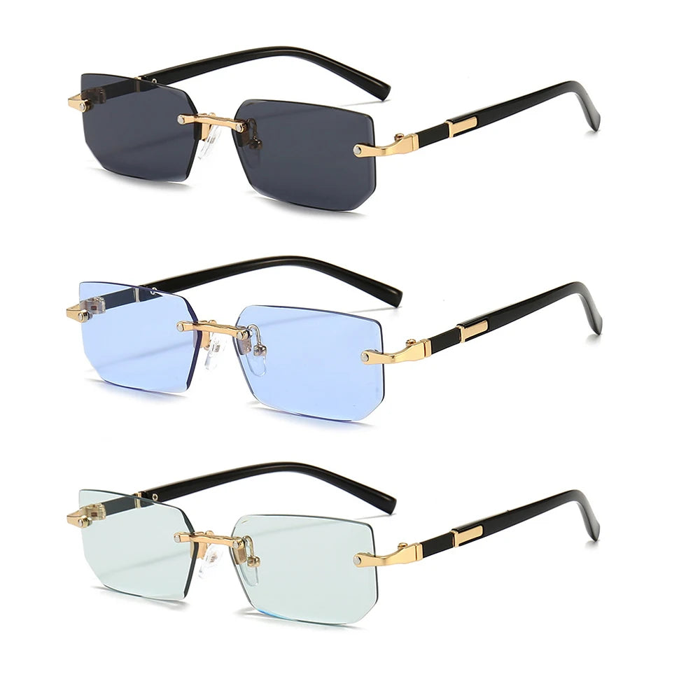 Rimless Sunglasses Rectangle Fashion Popular Women Men Shades Small Square Sun Glasses For Female Male Summer Traveling Oculos -
