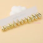 6 PAIRS-36 PAIRS Trendy Golden C-shaped, Water-droplet, Threaded Earring Set -