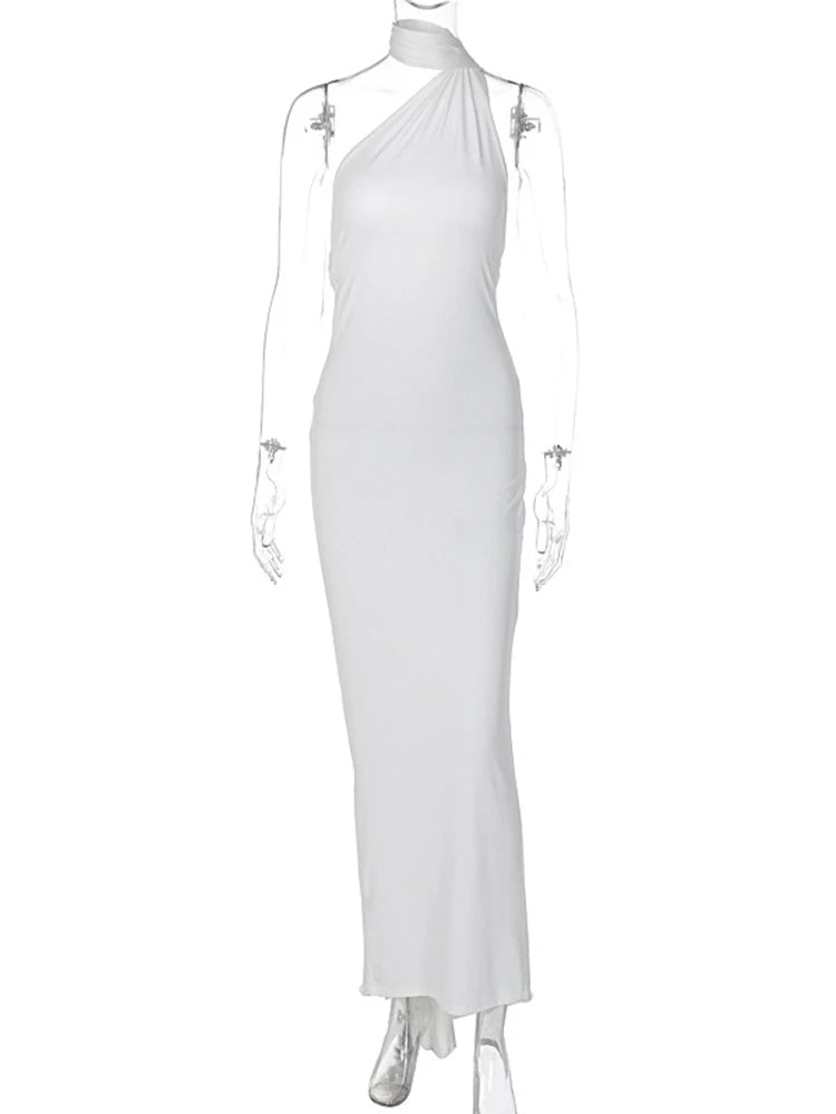 One Shoulder Sleeveless Backless Maxi Dress -