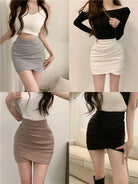Turn heads with this girl's high-waist slim-fit short skirt featuring an irregular pleated hip design—sexy, versatile, and perfect for juniors! -