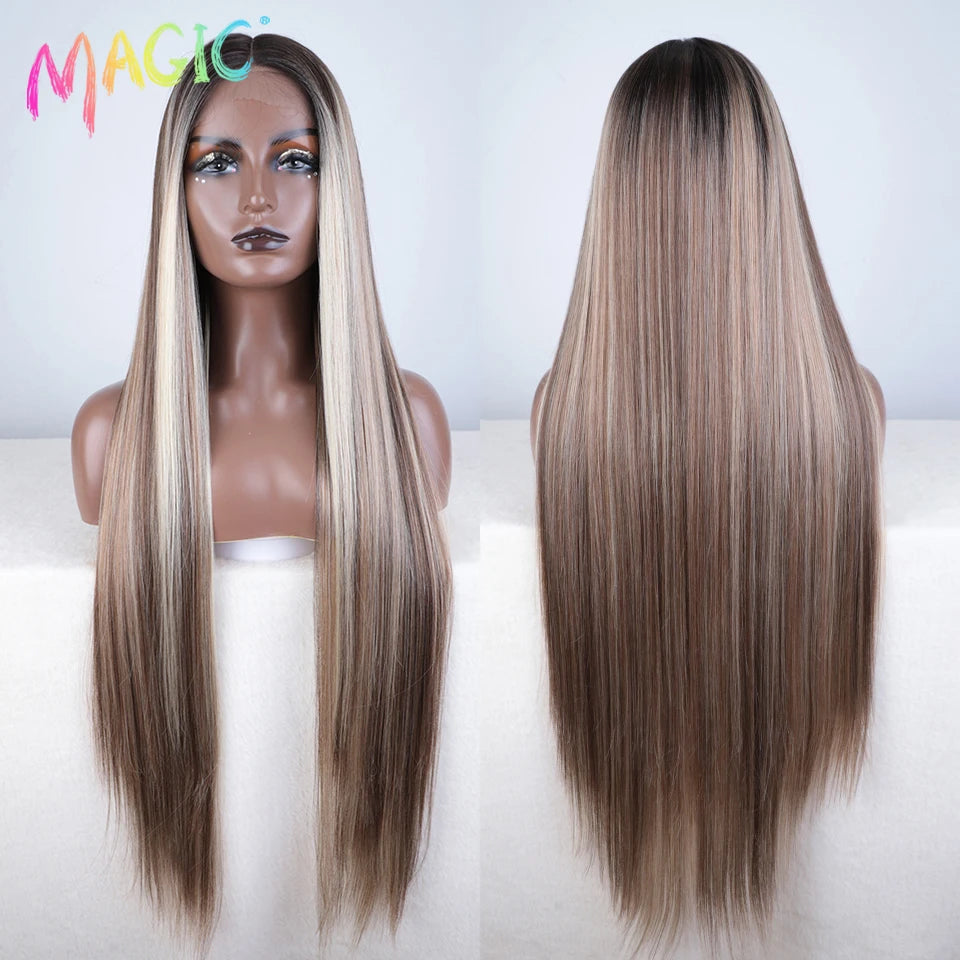 Achieve a magical transformation with this 38-inch ombre blonde lace front wig. Ideal for cosplay, events, or everyday wear, this wig offers a cute and stylish look that is sure to turn heads. -