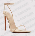 Silver 12cm slim toe high-heeled shoes, 2025 new sexy one-piece buckle fashion sandals, single shoe33-46 -