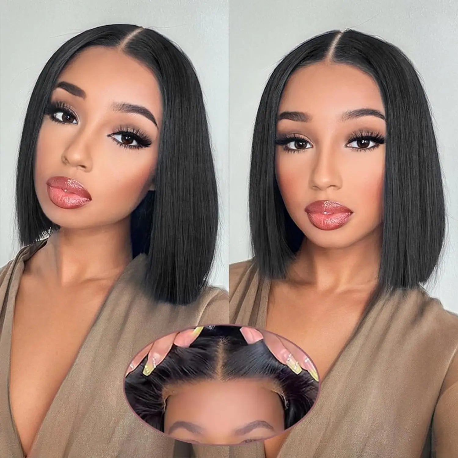 Wear And Go Glueless Wigs Human Hair Bob Straight Pre Cut Lace Front Wigs Human Hair Upgraded No Glue Lace Front Wigs For Women -