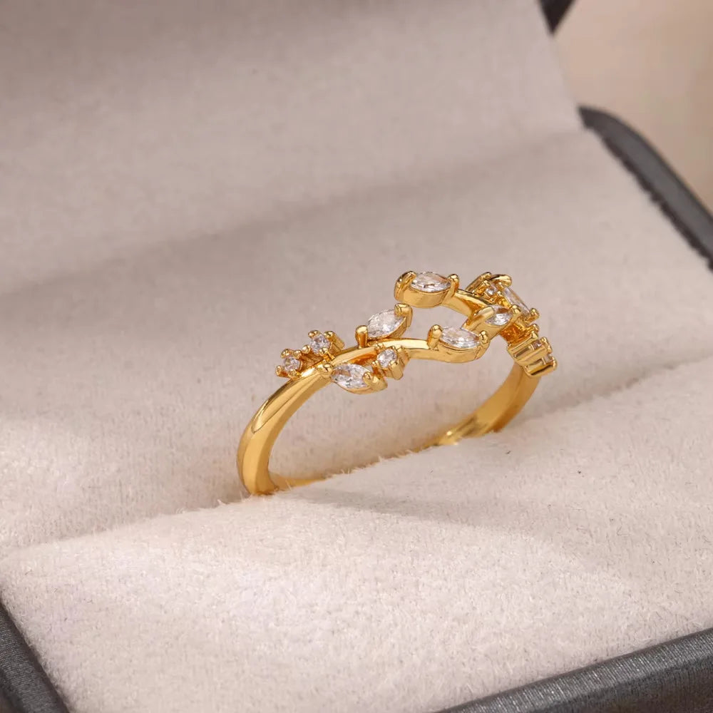 Gold Plated Stainless Steel Crystal Rings -